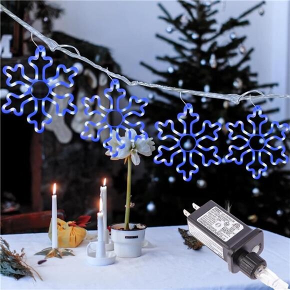 Christmas Decorations Outdoor Lights,4pcs LED Snowflake Lights,11.4”Snowflake - Picture 2 of 7